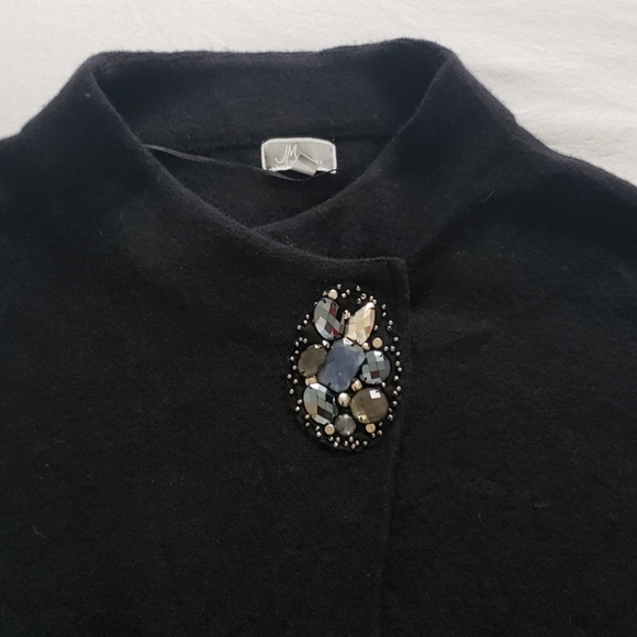 JM Collection Black Asymmetrical Embellished Wool - Picture 2 of 5